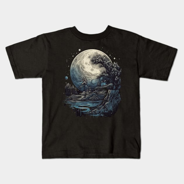 Enchanting Mysterious Moon Kids T-Shirt by ArtVault23